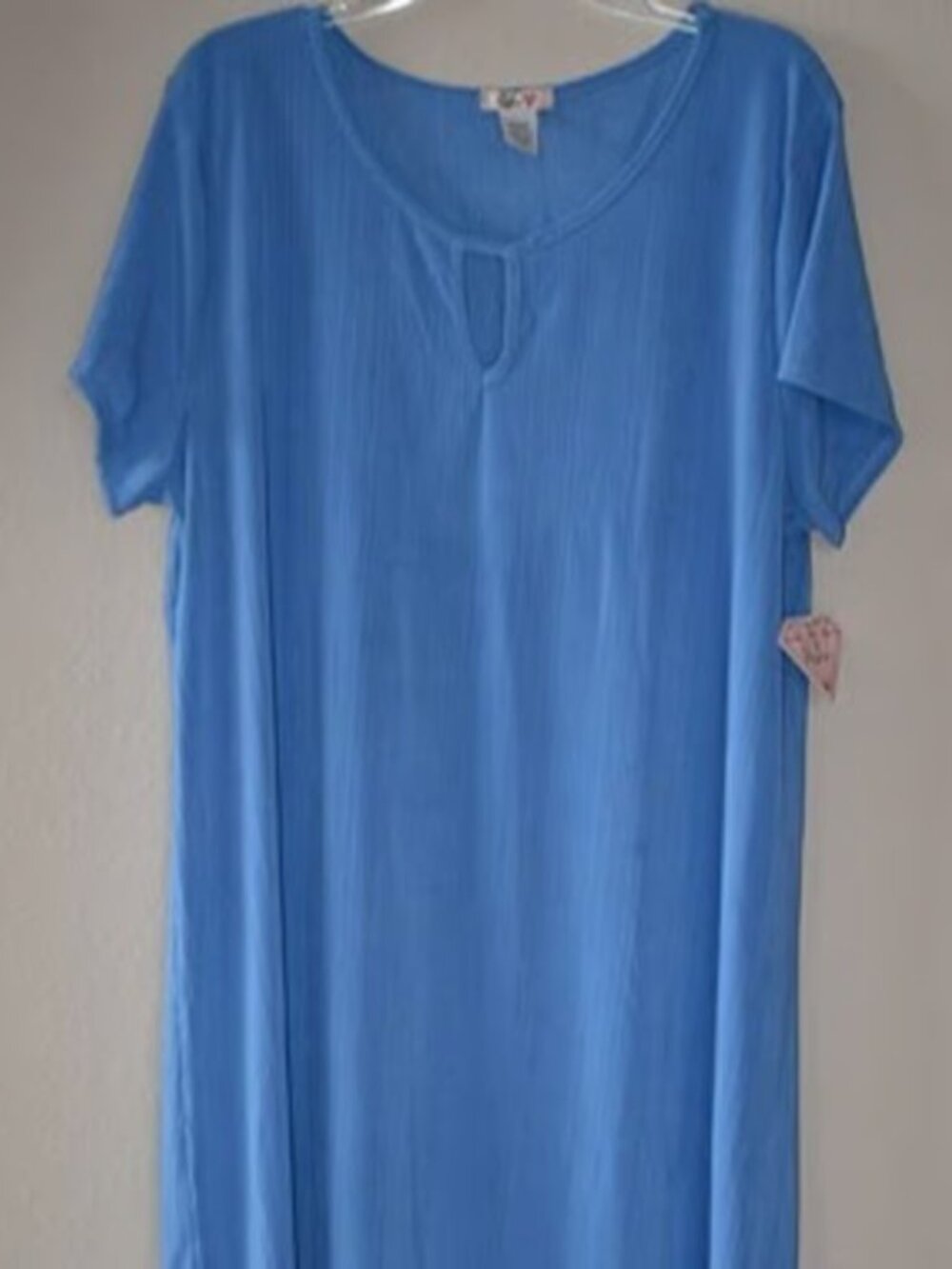 Rubee Women's Plus Blue Textured Short Sleeve Keyhole Neck A-Line Dress Size 3X
